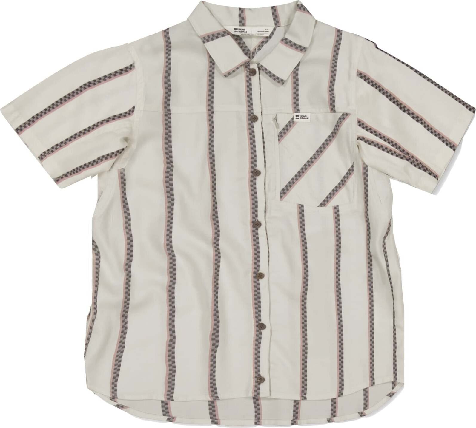 Mons Royale AT Merino Short Sleeve Shirt Womens Bone Stripe