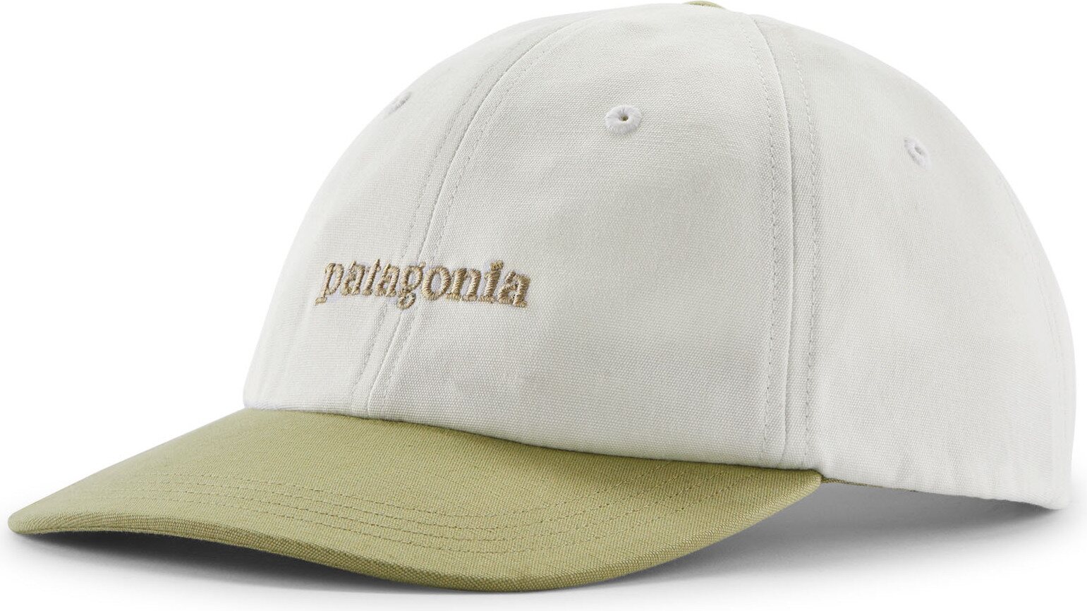 Patagonia Fitz Roy Icon Trad Cap Text Logo: Birch White w/Gumtree Green