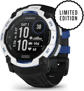 Garmin Instinct 3 Solar 50mm Whitestone with Black/Bolt Blue Band (Limited Edition)