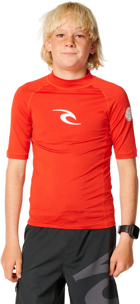 Rip Curl Waves UPF Short Sleeve Kids 8-16y Lava Red