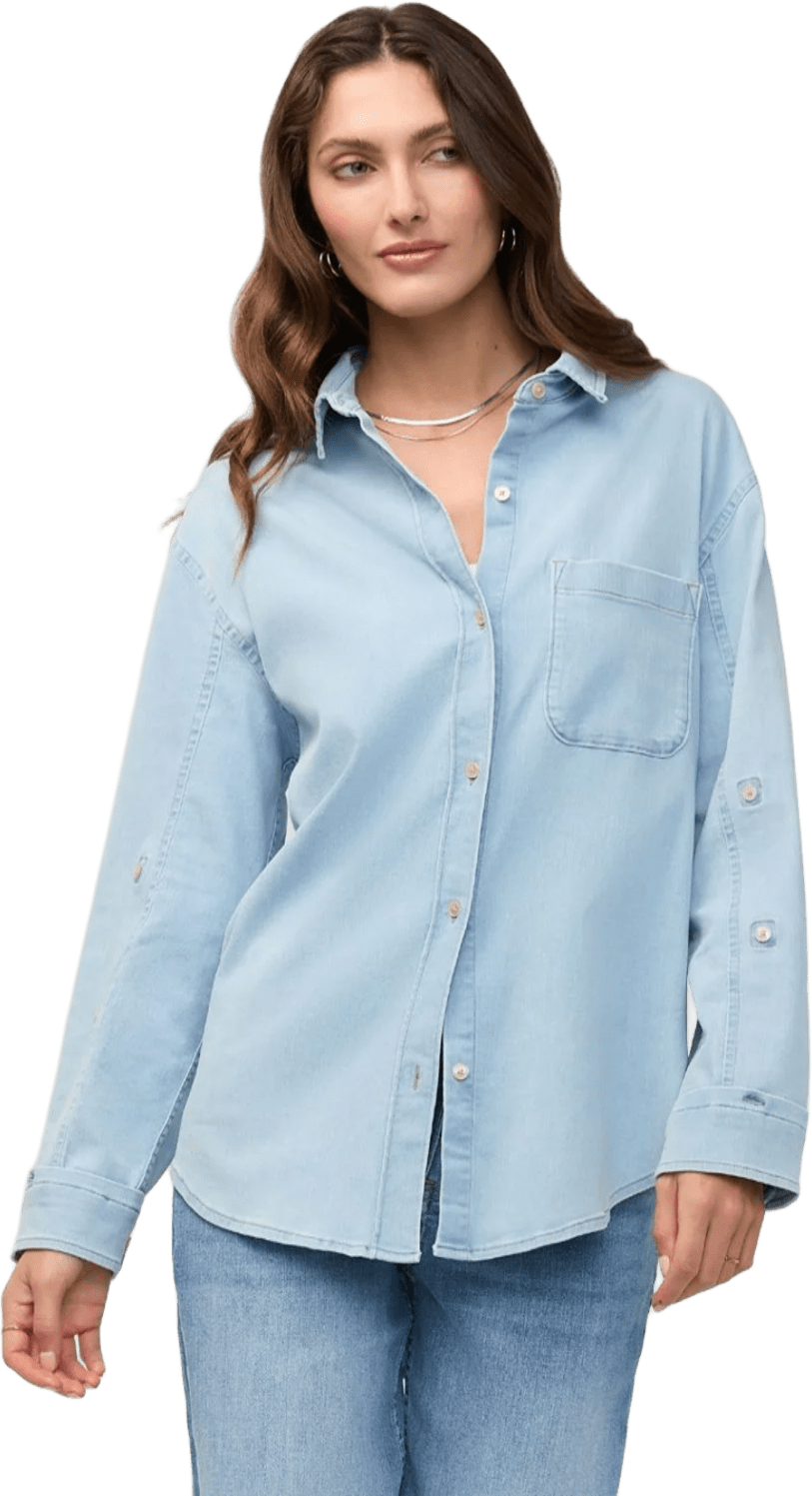 Duer Performance Denim Lite Relaxed Button Down Womens Bleach