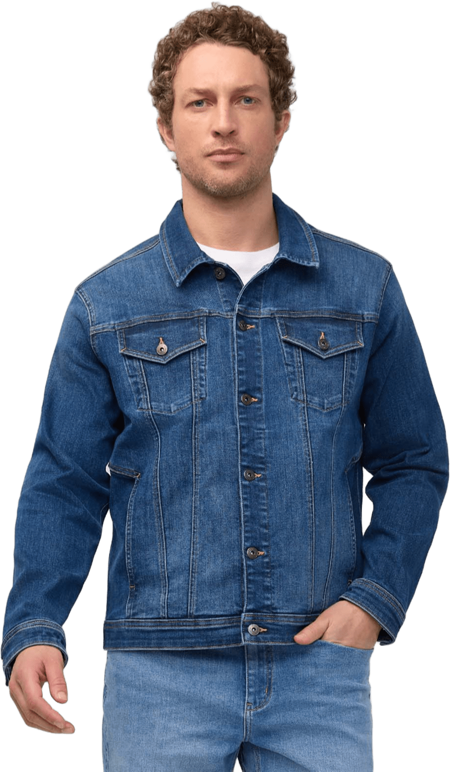 Duer Performance Denim+ All Season Trucker Jacket Mens Alpine Indigo