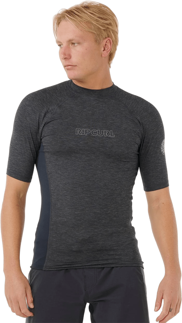 Rip Curl Dawn Patrol UPF Performance Short Sleeve Rash Vest Mens Black Marle