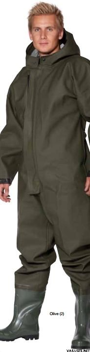 Ocean Coverall -sadepuku kiinteillä saappailla Dark Olive