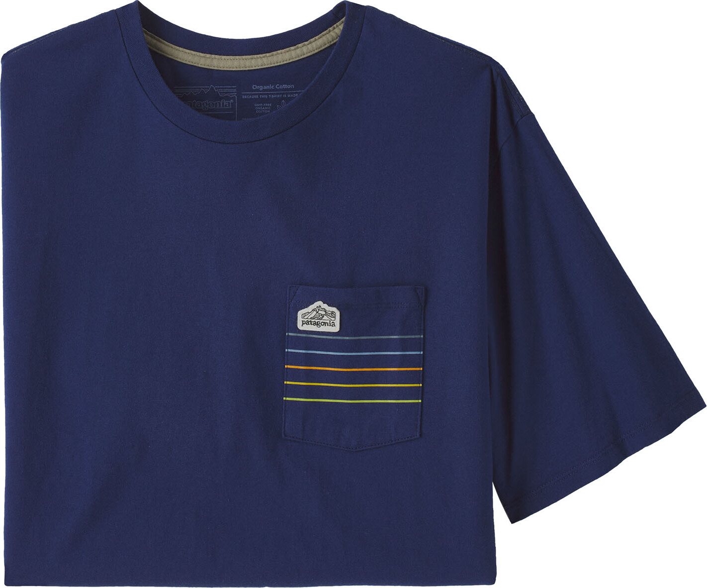 Patagonia Line Logo Ridge Stripe Organic Pocket T-Shirt Mens Sound Blue