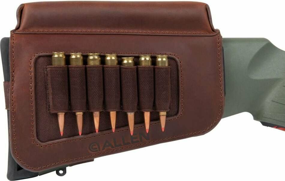 Allen Westcliff Leather Buttstock Cartridge Carrier with Cheek Piece Brown