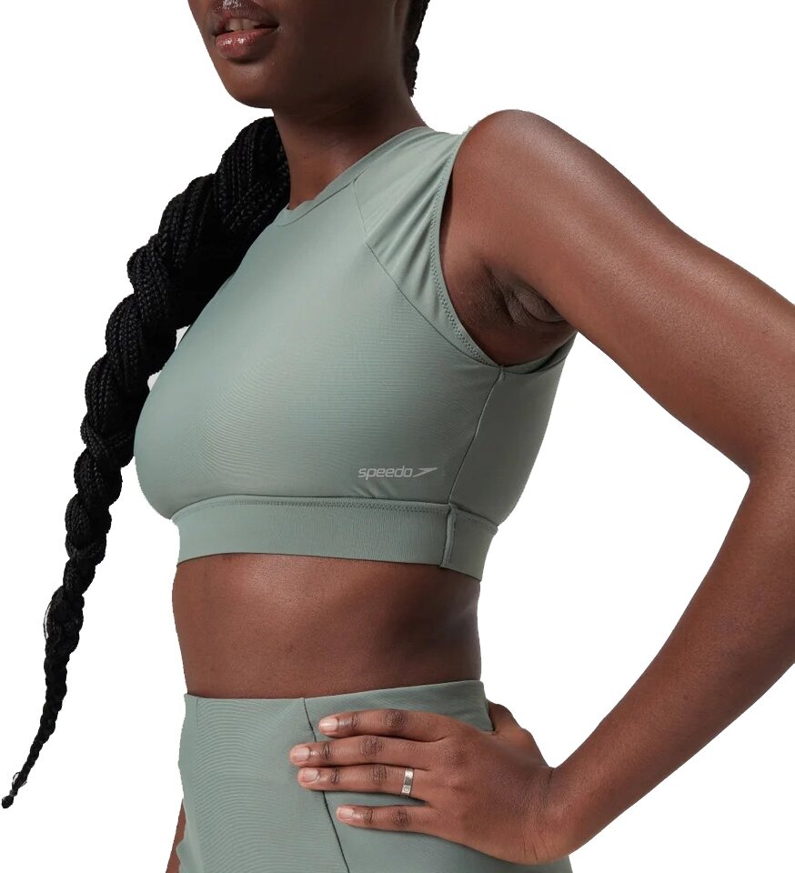 Speedo Solid Crop Top with Mesh Soft Olive