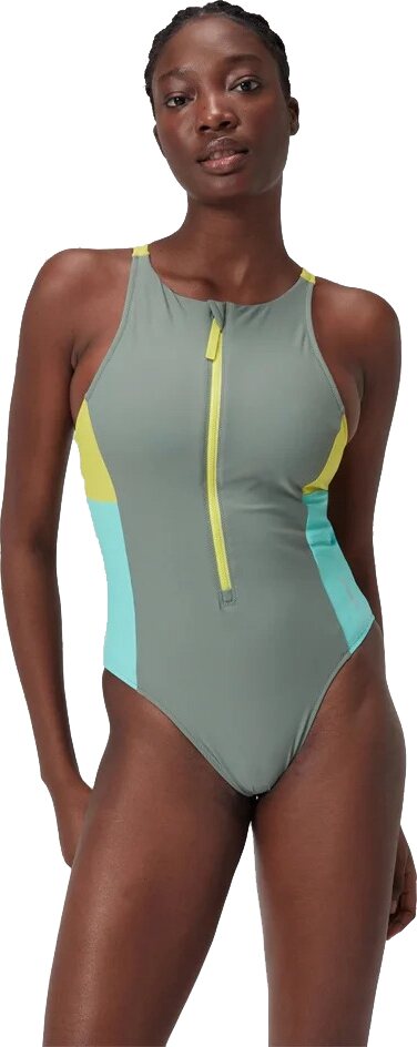 Speedo Colorblock Zip 1 Piece Soft Olive