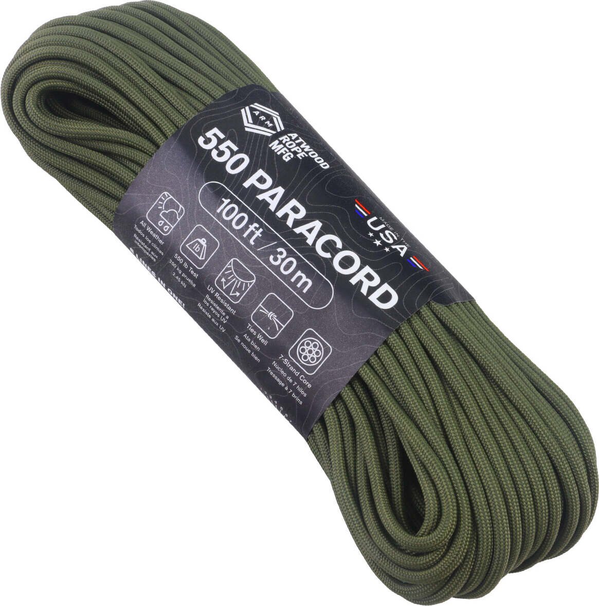 Atwood Rope 550 Paracord, 100ft (30m) OD Green