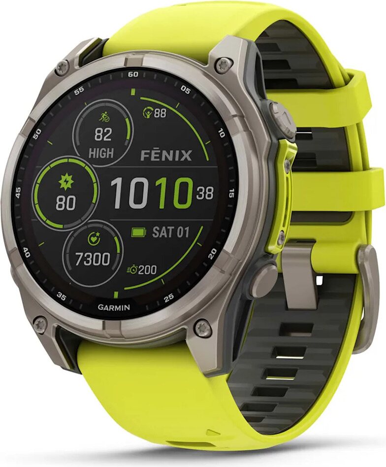 Garmin Fenix 8 Sapphire Solar 47mm Bare Ti/Graphite, Amp Yellow Band