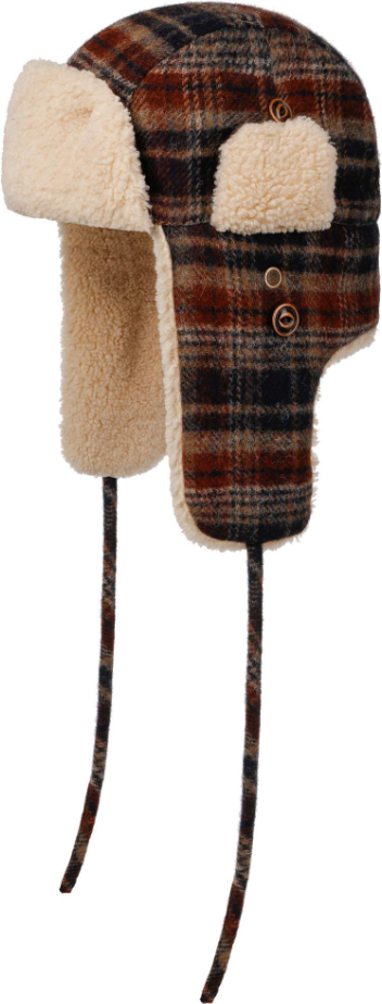 Stetson Bomber Cap Wool Check Navy / Beige / Burned Orange