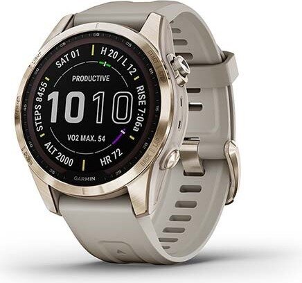 Garmin Fenix 7S Sapphire Solar (Esittelykappale) Cream Gold Ti w/ Light Sand