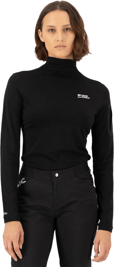 Mons Royale Diversion Merino Mock Neck Long Sleeve Womens Black