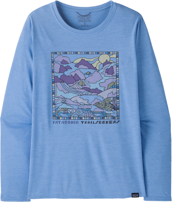 Patagonia Long-Sleeved Cap Cool Daily Graphic Shirt - Lands Womens Trailseekers: Abundant Blue X-Dye