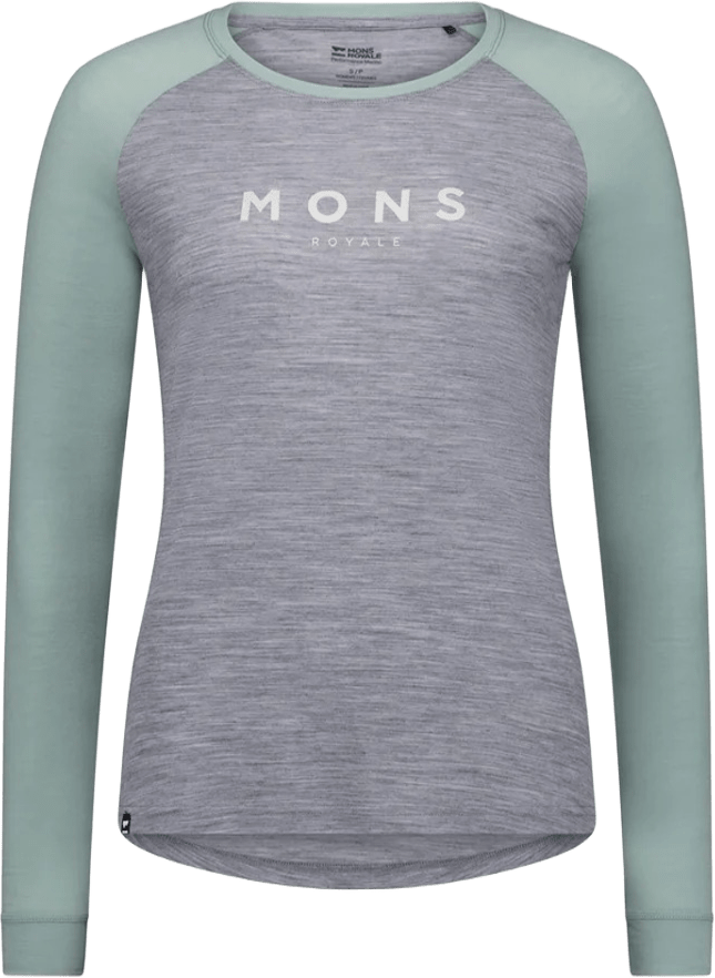 Mons Royale Icon Merino Raglan Long Sleeve Womens Grey Heather / Dew