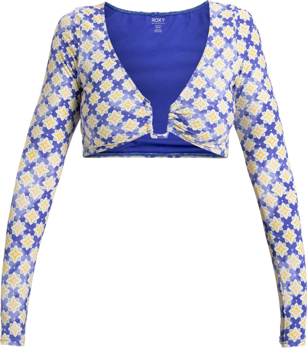 Roxy Artsy Tile Long Sleeves Crop Surf Top Womens Dazzling Blue Tile
