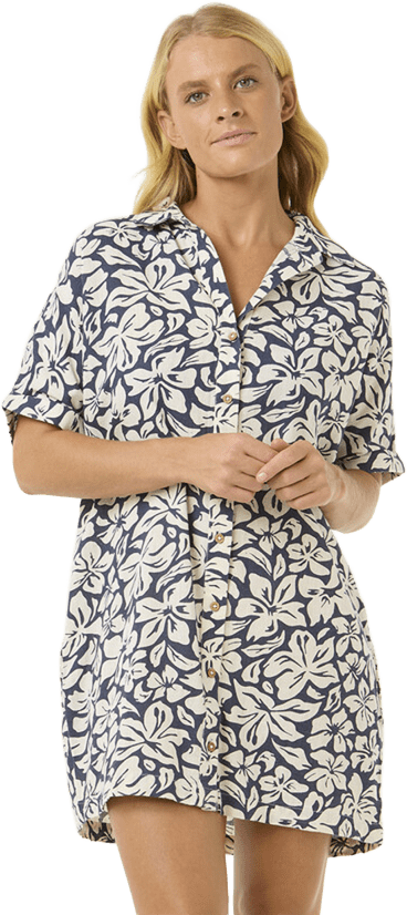 Rip Curl Las Dalias Short Sleeve Shirt Dress Navy