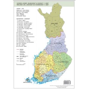 Läänit, maakunnat ja kunnat, 1:3 milj., värillinen A3, 2008