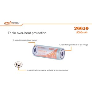 OrcaTorch 26650 Battery 5000mAh