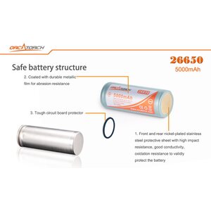 OrcaTorch 26650 Battery 5000mAh