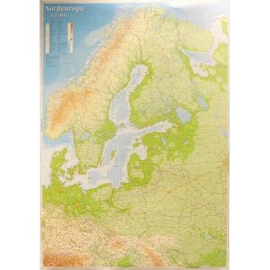 Pohjois-Eurooppa, seinäkartta, 1:2 milj., 100x140 cm