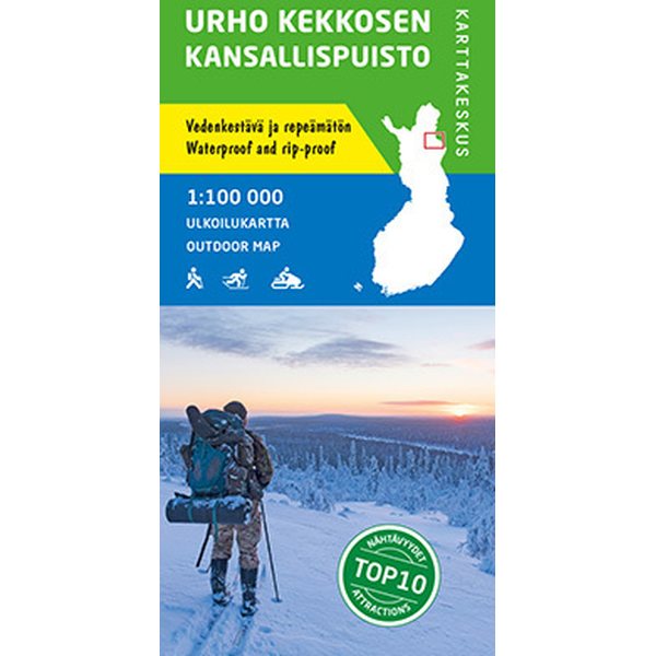 Urho Kekkosen kansallispuisto 1:100 000,vedenkestävä ulkoilukartta 2016