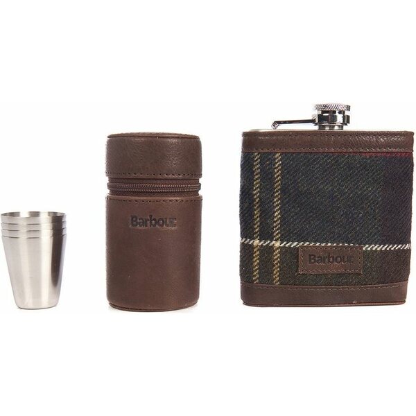 Barbour Tartan Hip Flask and Cups in 