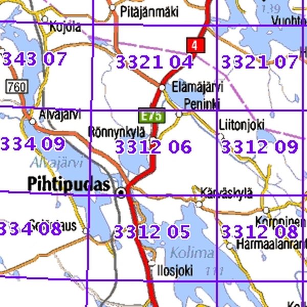 Pihtipudas 99/00, SK, taitettu, 3312 06+03 Maastokartta 