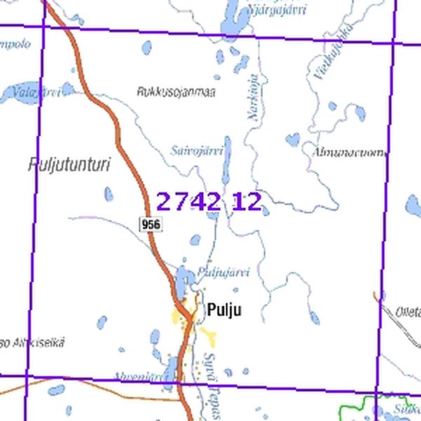 Pulju 64/68, taitettu, 2742 12 Topogr kartta