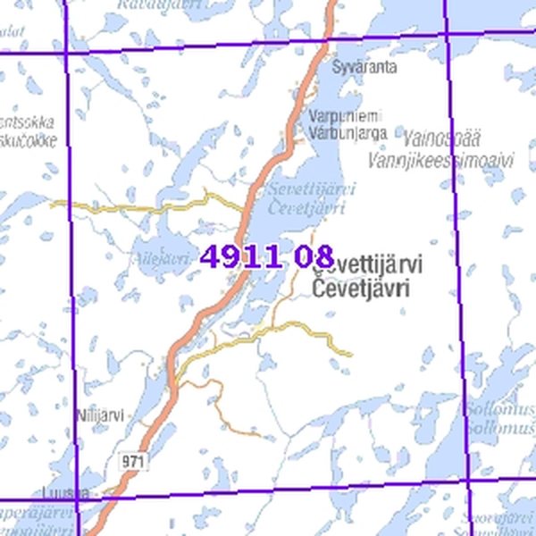 Sevettijärvi 69/75, taitettu, 4911 08 Topogr kartta  English