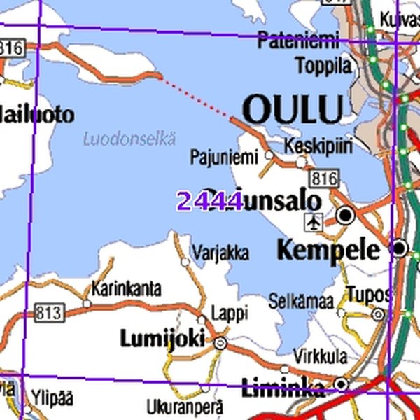 Oulu 01/02, SK, taitettu, 2444 Topografinen kartta  English