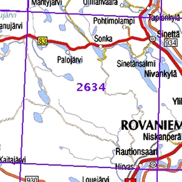 Sinettä 96/97, SK, taitettu, 2634 Topografinen kartta  English