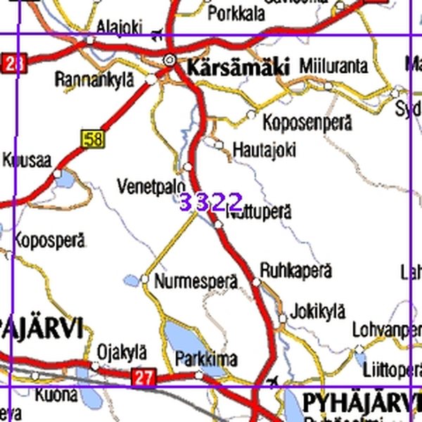 Kärsämäki 00/01, SK, taitettu, 3322 Topografinen kartta