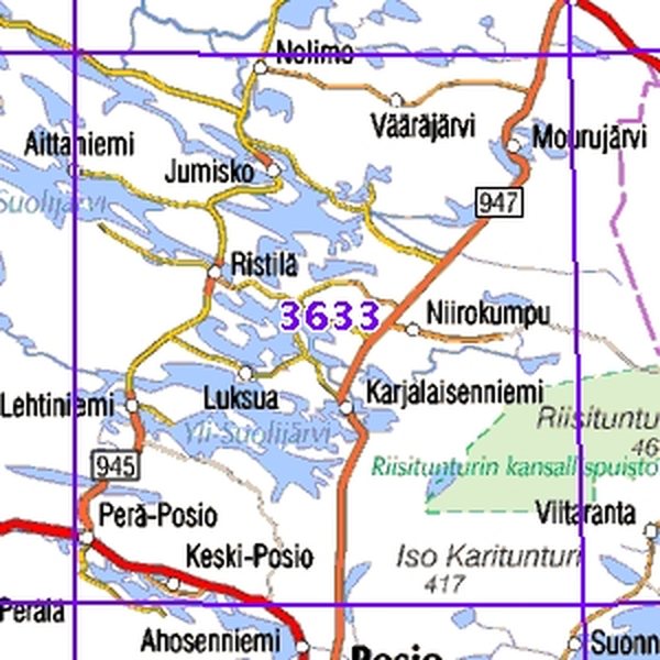 Perä-Posio 96/97, SK, taitettu, 3633 Topografinen kartta 