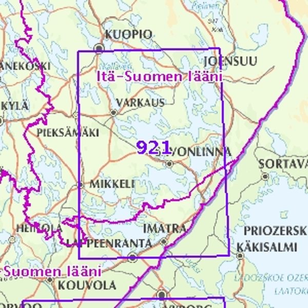 Yleismerikartta 921, 1:250 000 Vuoksen vesistö, 2008  English