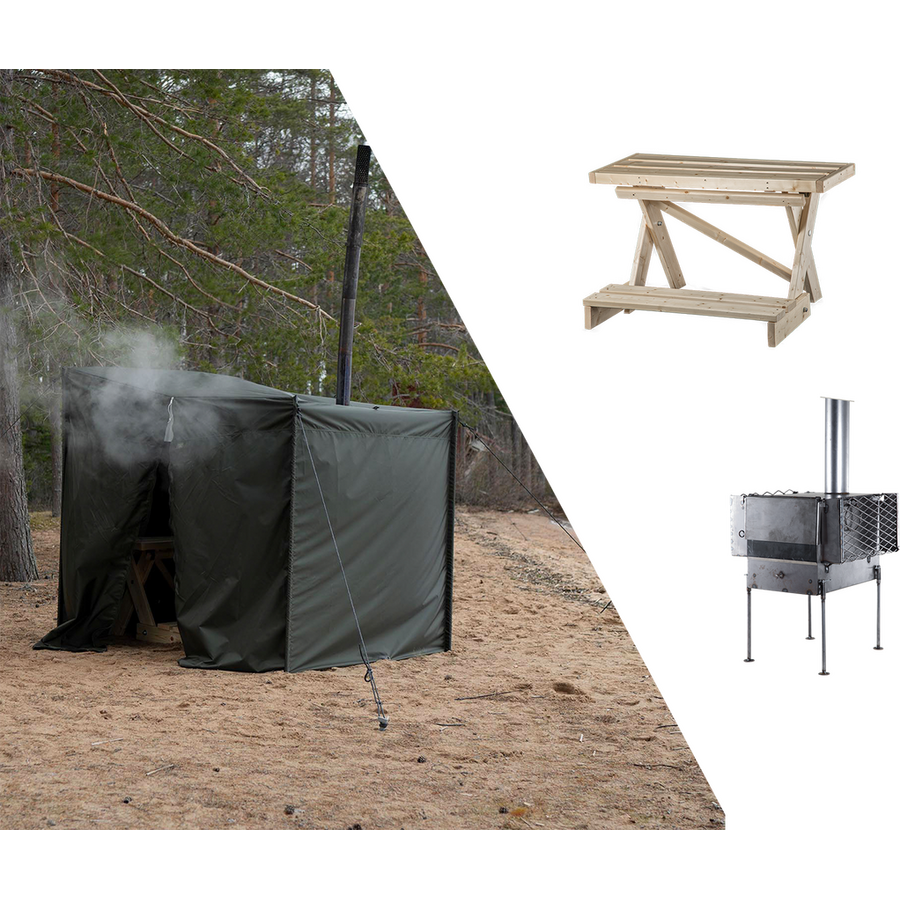 Savotta Hiisi 2 Sauna Tent Set (including Sauna Tent, Tent Stove and Sauna Bench)