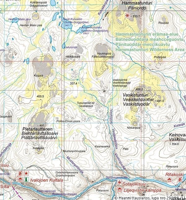 Hammastunturi-Saariselkä, 1:100000, 2011 | Suomen retkeily- ja  ulkoilukartat 