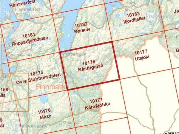 Norja 10176, Rasttigaisa 1:50 000, topografinen kartta 