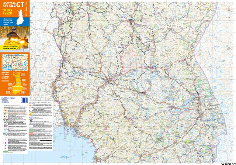 Moottorikelkka GT Pohjois-Suomi Eteläosa 1:400 000, 2016 | Suomen retkeily-  ja ulkoilukartat 