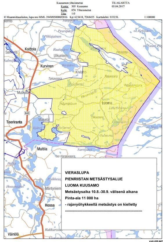 kuusamon yhteismetsä kartta Kuusamon yhteismetsä Day license 2017, water birds and rabbits  kuusamon yhteismetsä kartta